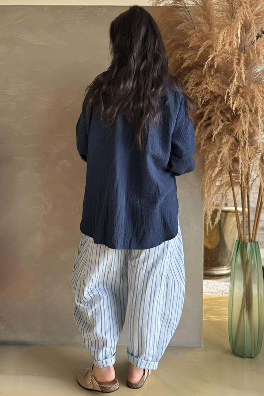 Laurie Cushion Cotton Blouse Navy